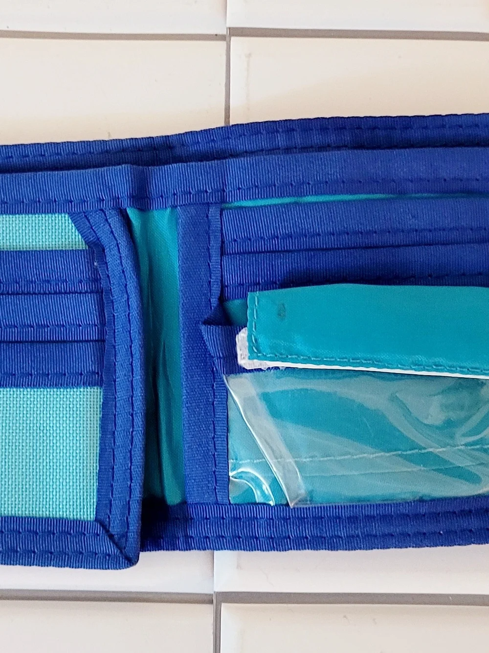 Velcro Stripe Wallet - Blue, Green & Yellow Vinyl Retro